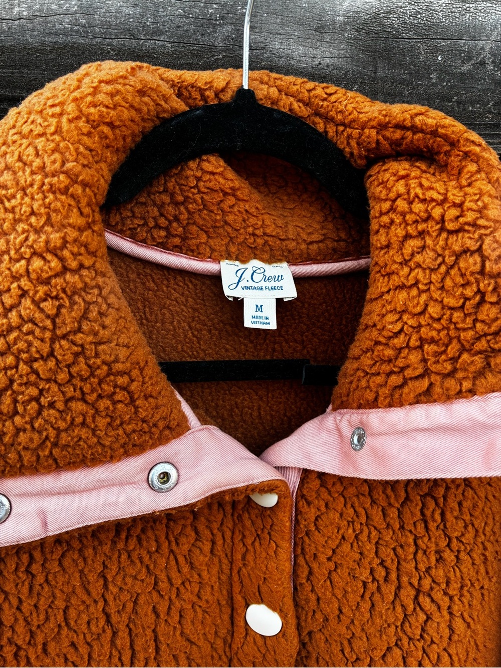 J. Crew Rust Sherpa Jacket with Pink Trim
